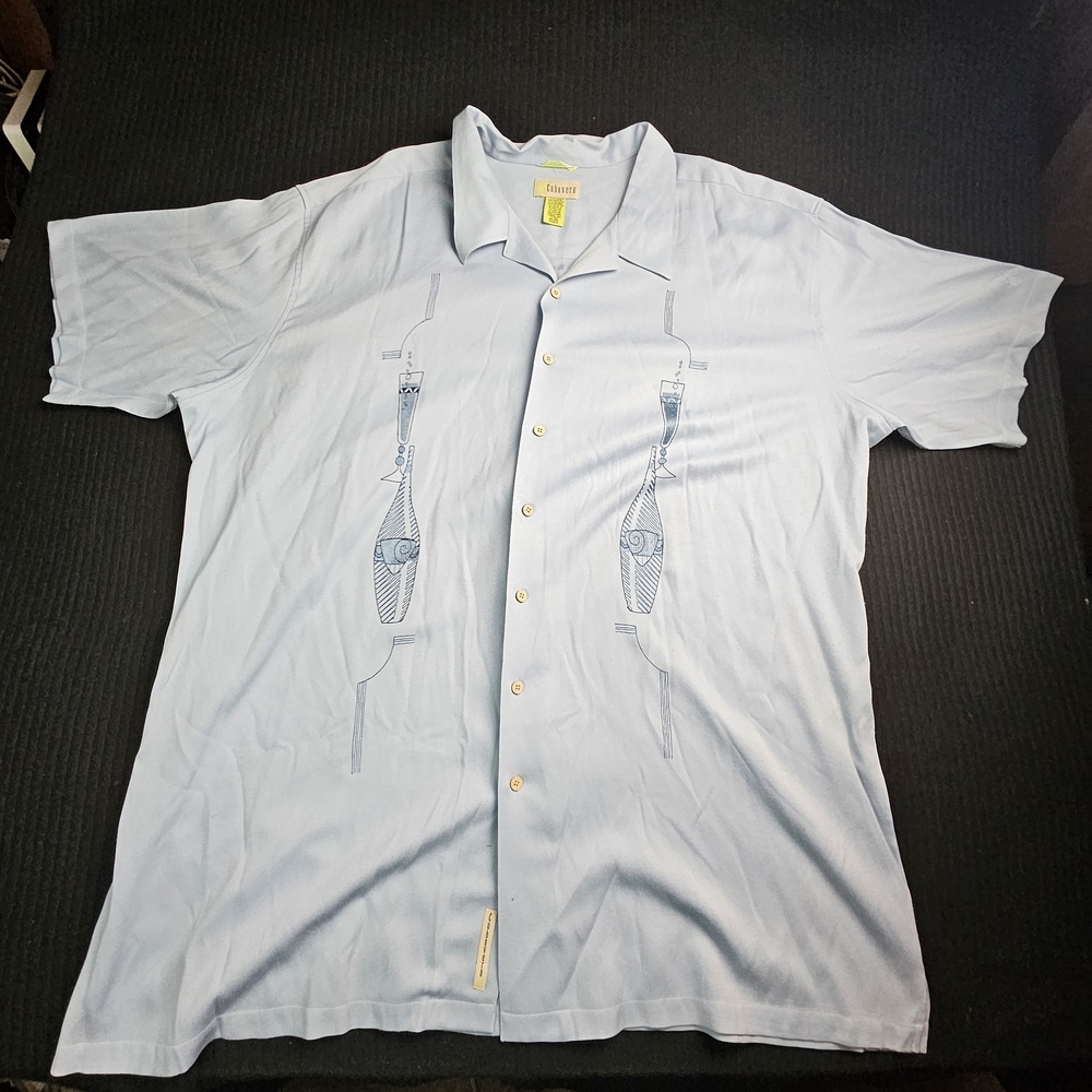 Cubavera Men's 3XLT Blue Embroidered Camp Shirt Tall Rayon Blend Tropical Luau